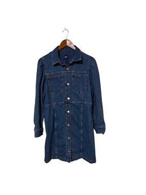 Gap Denim Button-Up Dress With Long Sleeves & Pockets Casual Jean Dress Size 14